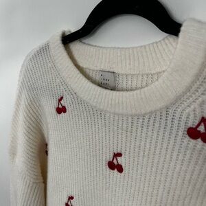 a new day Cream Sweater with Red Cherry Accents